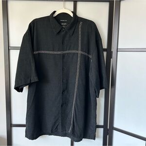 [XL] Bruno Vintage 100% Washable Silk Black Woven Button Down Short Sleeve Shirt